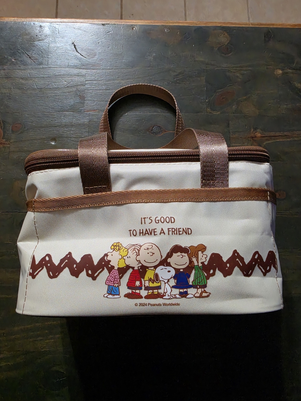 Peanuts Canvas Lunch Tote in Cream and Brown with Characters